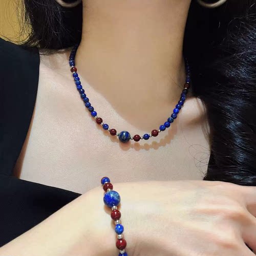 普陀山青金石红玛瑙珍珠项链女