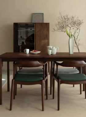 梵几|四柱餐桌 客厅实木餐桌新中式黑胡桃木茶桌原木风书桌侘寂风