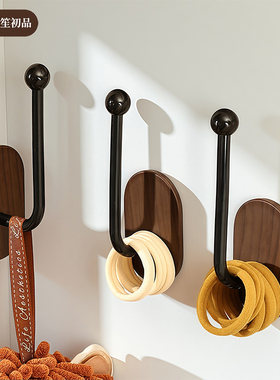 木笙初品仿木纹发圈收纳挂钩免打孔头绳发箍皮筋挂架门后粘钩神器