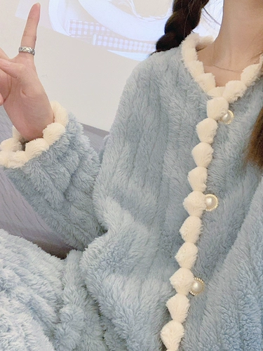 Удерживающая тепло коралловая бархатная пижама, демисезонный фланелевый комплект, 2024 года