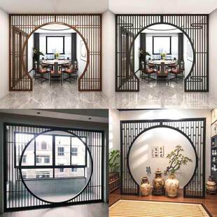 实木花格新中式月洞门客厅彷古隔断月亮门圆形洞门屏风拱门博古架