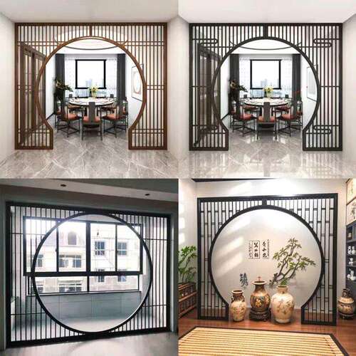 实木花格新中式月洞门客厅