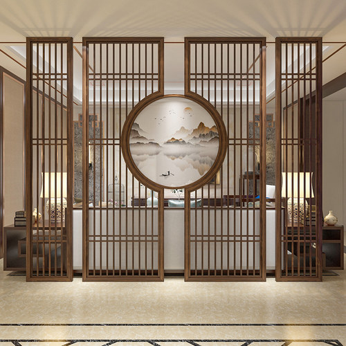 木雕新中式实木屏风隔断