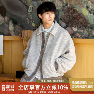 UrbanStandard日系满天星麂皮绒拼接呢夹克秋冬羊毛混纺保暖外套