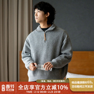 UrbanStandard日系复古半开拉链高领毛衣男秋季宽松保暖加厚上衣
