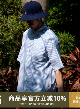 UrbanStandard日系条纹短袖衬衫男夏季新款宽松上衣尖领休闲衬衣