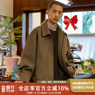 UrbanStandard日系复古美拉德毛呢外套男秋宽松翻领机车夹克外套