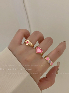 ins欧美酷girl彩色爱心戒指套装