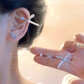 3对装 芭蕾风缎带蝴蝶结甜美少女耳钉耳骨钉耳饰小众设计2024新款