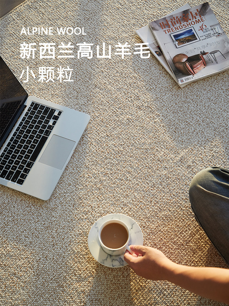 现代简约高端纯色进口羊毛地毯肌理感短绒客厅全铺大面积地垫家用