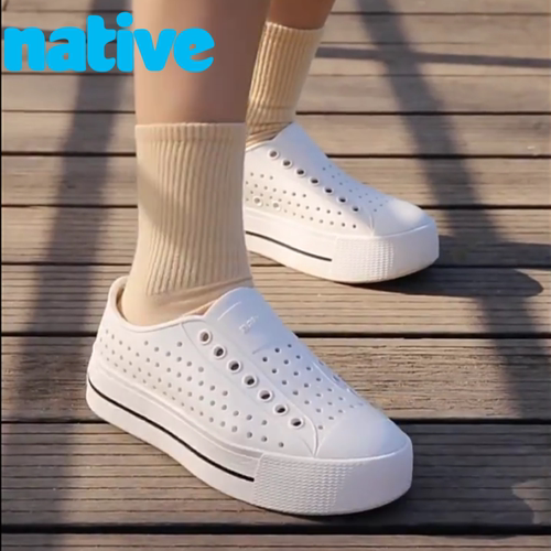 native增高洞洞鞋厚底包跟小白鞋