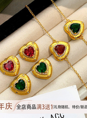 高级感爱心红宝石耳钉女小众拉丝