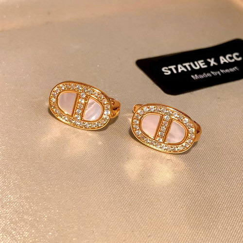 金色CD耳环白贝母小众高级感耳扣