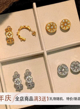 D家精致罗盘C型圈圈耳环女纯银八芒星小众轻奢耳扣微镶锆石耳饰品