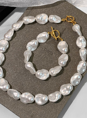 复古巴洛克珍珠项链女OT扣异形