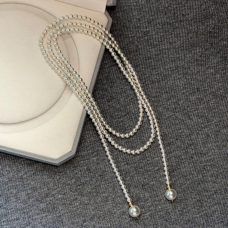 法式澳白珍珠项链女高级感2026新款爆款毛衣链轻奢长款串珠锁骨链