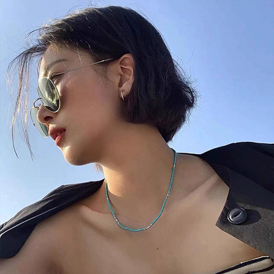 夏天手工串珠项链女叠戴绿松石