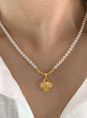 镭射四叶草项链女小众施家极光