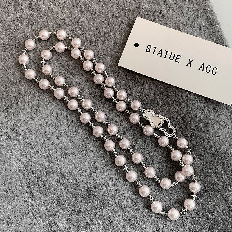 新中式天然白贝母葫芦项链女长款高级感珍珠毛衣链叠戴小香风配饰