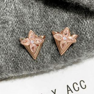 法式锆石四叶草花朵耳钉女纯银两用高级小众大气金属欧美独特耳环