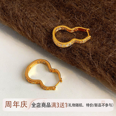 新中式金色葫芦耳环女小众设计满
