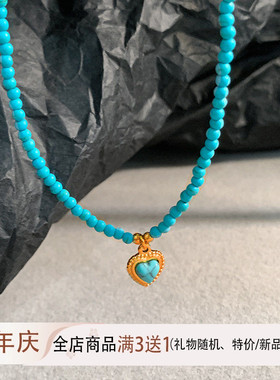 中古法式爱心宫廷风绿松石项链女