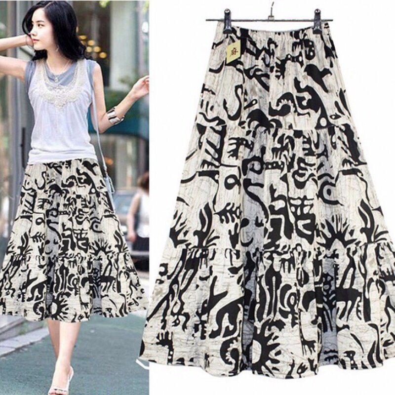 春夏松紧腰碎花长裙印花亚麻裙民族风棉麻半身裙大摆裙显瘦A字裙在类目 女装/女士精品, 半身裙中 - 来自Buy2taobao.com提供专业的淘宝代购服务