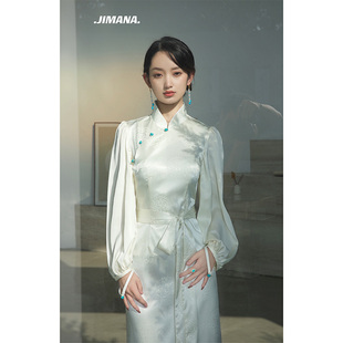 吉玛娜藏装原创白色博拉裙高级藏服日常拉萨服立领修身款女式