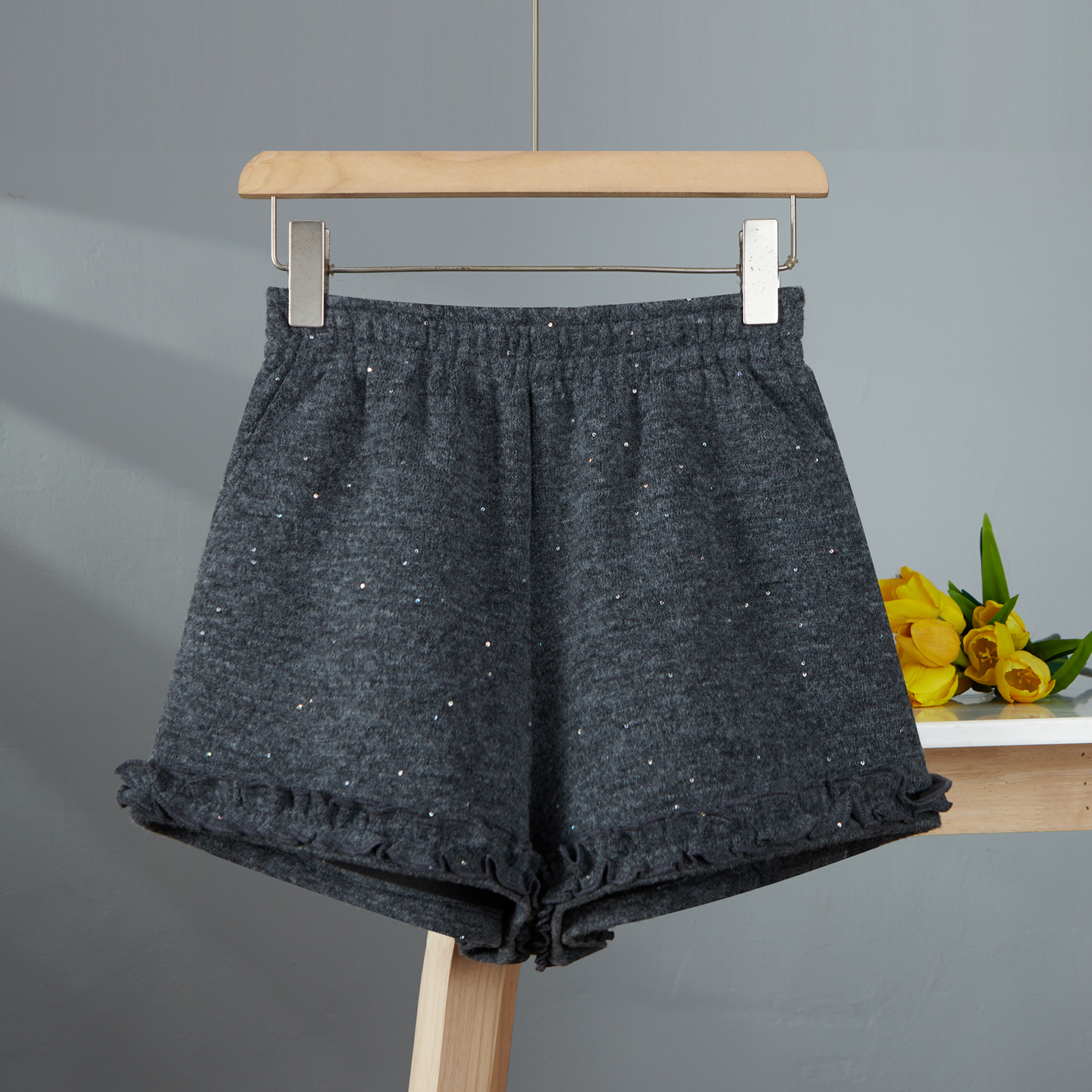 毛呢短裤女外穿冬甜美木耳花边