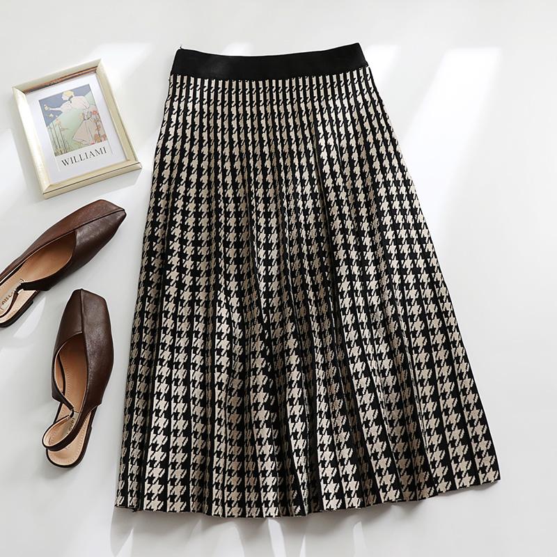 千鸟格百褶伞裙格子半身裙