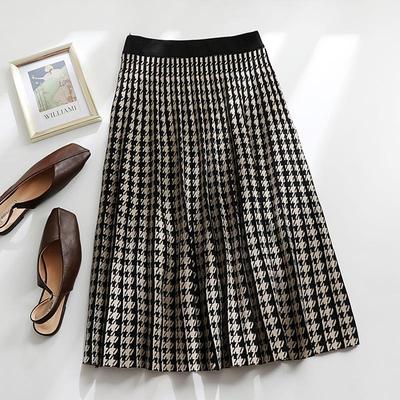 千鸟格百褶伞裙格子半身裙