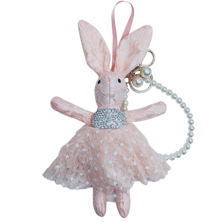创意镶钻雷丝兔子汽车挂件车内饰品女士个性钥匙扣包包挂饰韩版潮