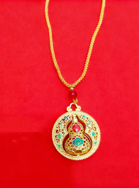 古法合金项链黄财神罗盘