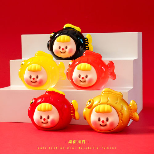 卡通锦鲤多妹公仔树脂摆件直播盲盒迷你手办潮玩创意礼品新年摆件