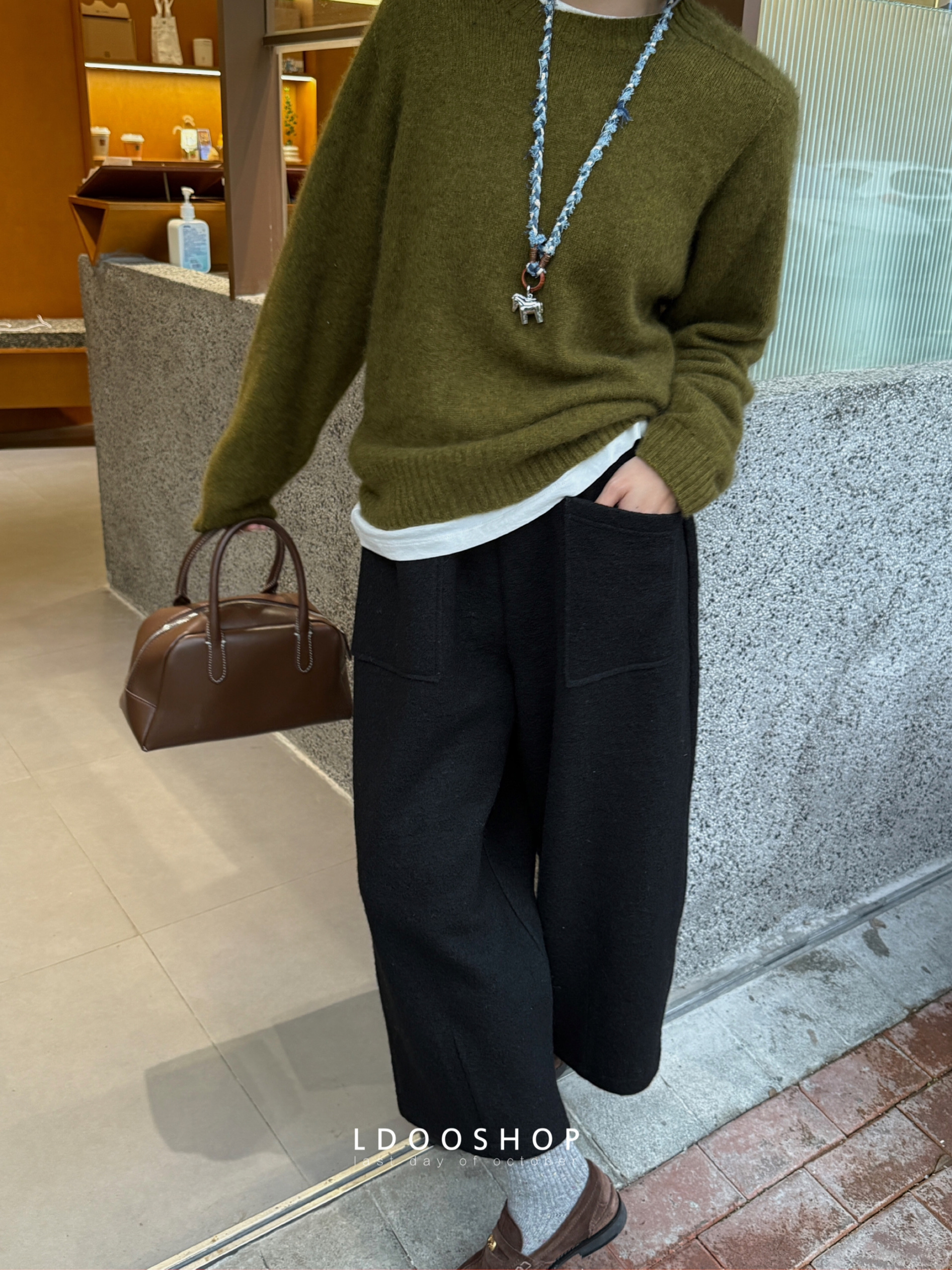 日系强缩羊毛松紧厚实九分奶奶裤