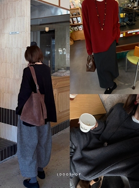 LDOO SHOP 自留～纯羊毛柔软亲肤圆领侧开叉拼缝廓形慵懒大毛衣