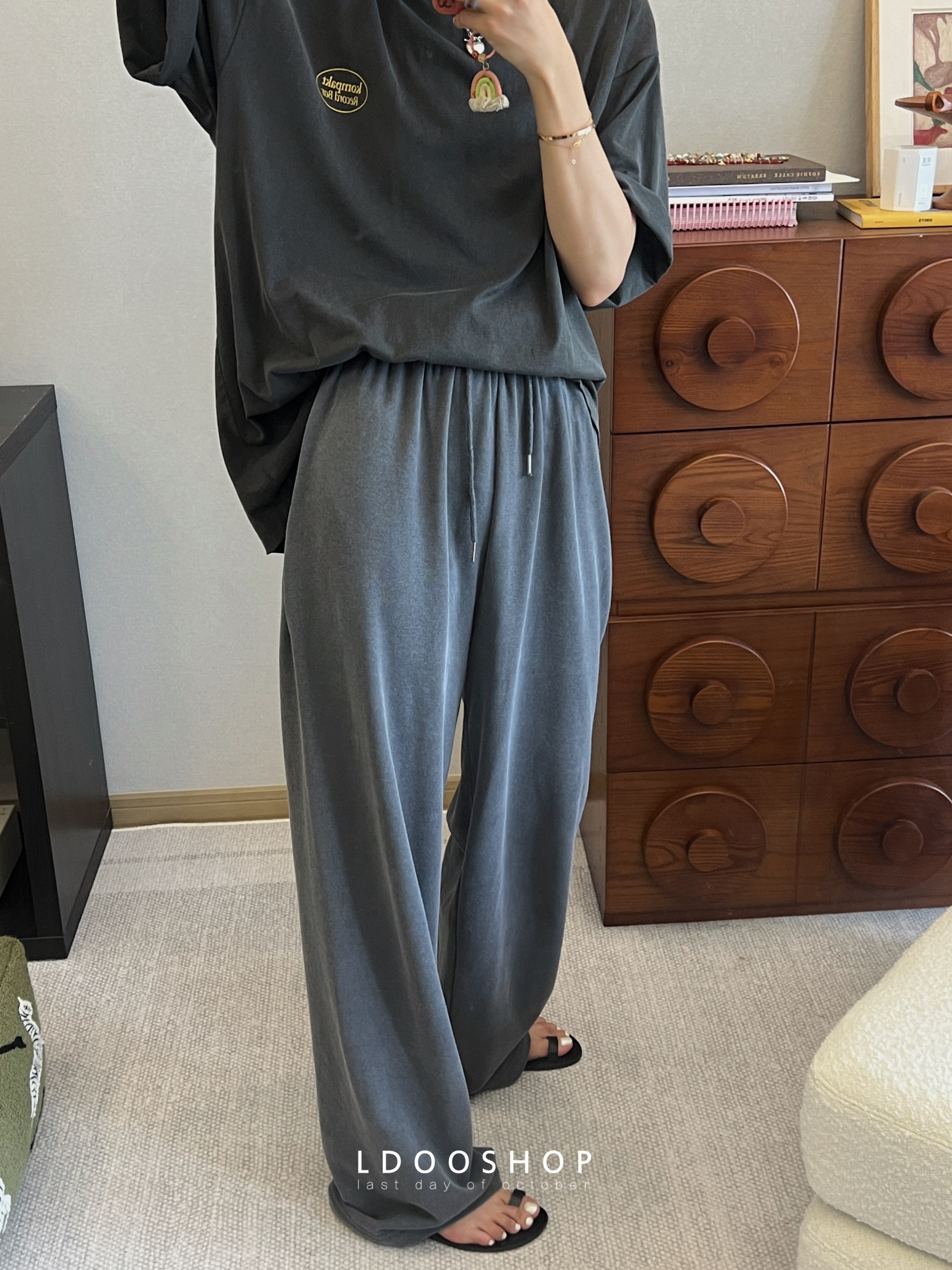 松紧腰做旧水洗韩国进口棉卫裤