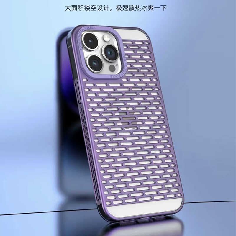 夏日散热透气适16苹果15promax手机壳新款iPhone14简约12全包纯色13镂空耐脏11大孔金属镜框冰凉男女款保护壳
