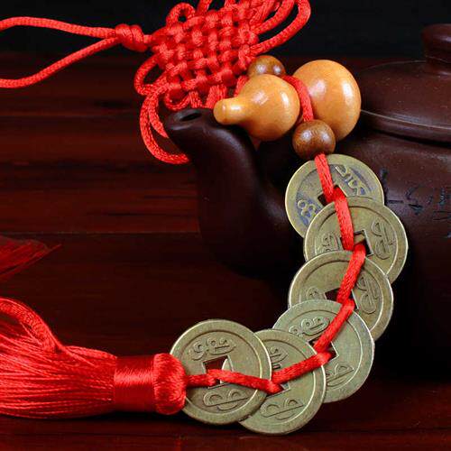 吉辰轩  桃木葫芦挂件木雕葫芦五帝钱六帝钱工艺品 挂件