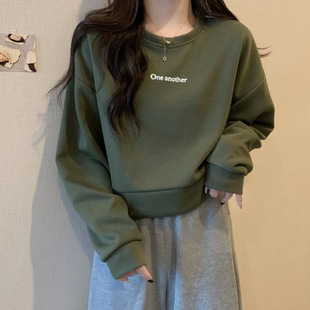 欧美无帽短款小个子卫衣女韩版宽松百搭秋冬薄款套头上衣