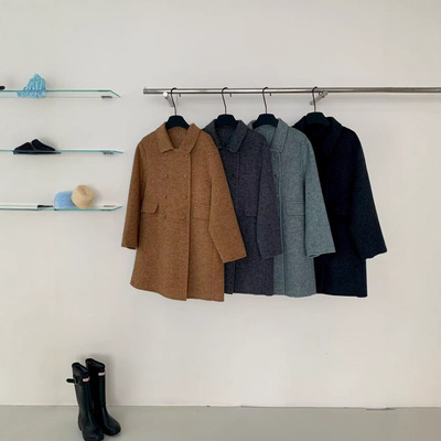 娃娃领中长款包扣设计双面大衣女