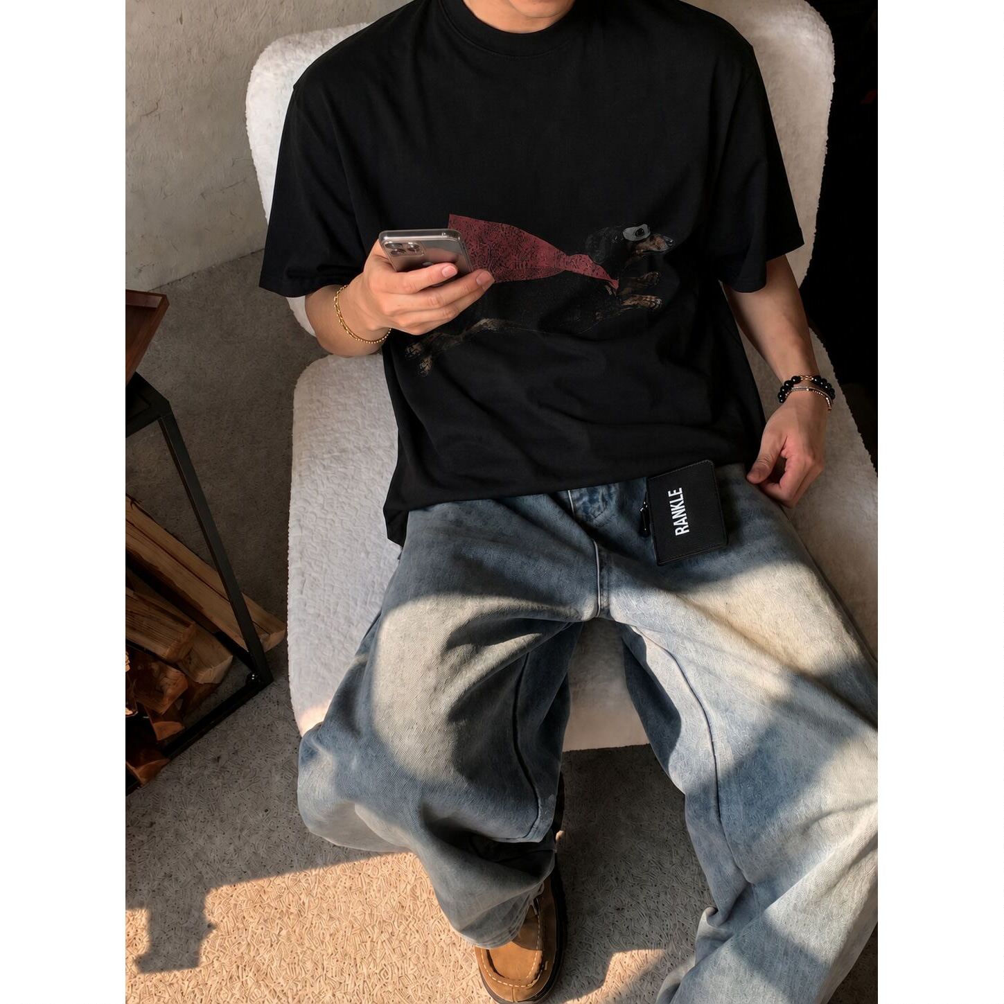 260g索罗娜凉感夏季男装短袖T恤超人腊肠狗美式休闲宽松百搭上衣