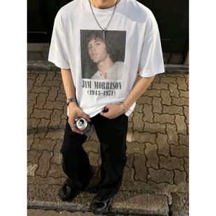 260g索罗娜凉感夏季男装短袖T恤吉姆莫里森美式复古摇滚街头上衣