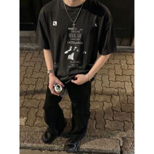 260g索罗娜凉感夏季男装短袖T恤黑帮人像美式高街复古街头小众
