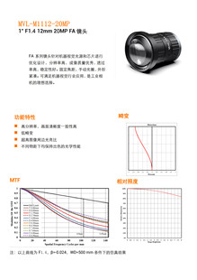 12mm 20MP 2000万像素 C口 F2.0海康镜头 工业镜头MVL F1.4 M1112