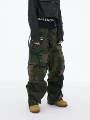 Astt 25Fw Cargo Washed and Distressed Three-Waistband Patchwork Loose Paratrooper Floor-Length Camouflage Wide-Leg Work Pants