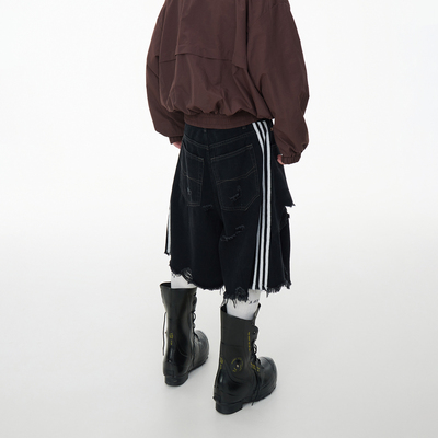 FRKM五分裤破洞水洗三条杠AD巴黎