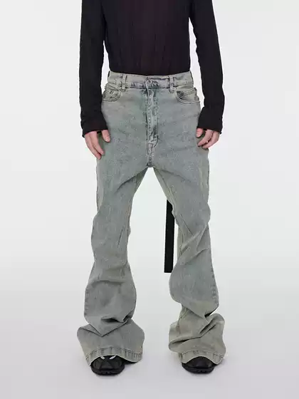 Astt 25 Washed Vintage Ribbon Crinkled Whiskered Slim Fit Stretchy Stacked Floor-Length Flared Wide-Leg Denim Pants