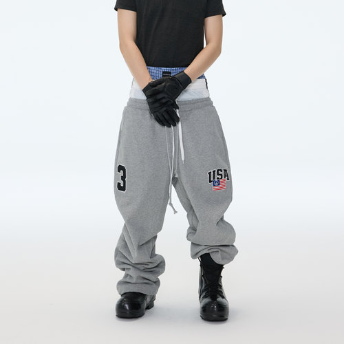 ASTT25AW三腰拼接低裆阔腿卫裤