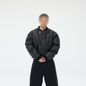 ASTT 加厚棉衣 四芒星分割刷蜡bomber宽松阔肩短款 25FW 黑蛟